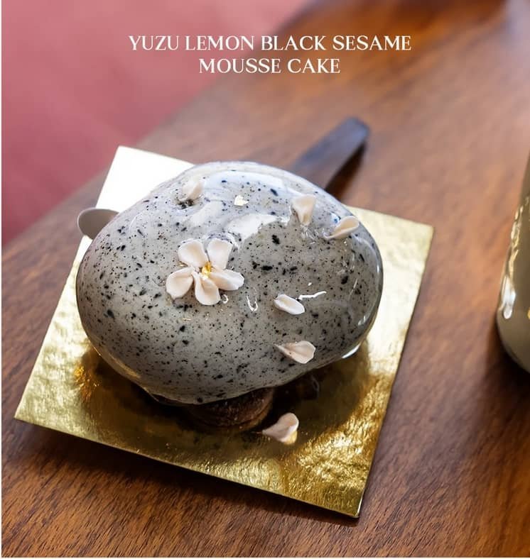 Yuzu lemon black sesame mousse cake